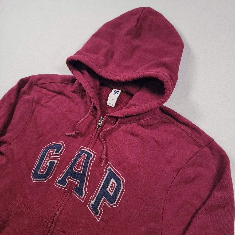 GAP Logo Full Zip Hoodie Mens Size M Maroon Solid Regular Cotton Blend Casual